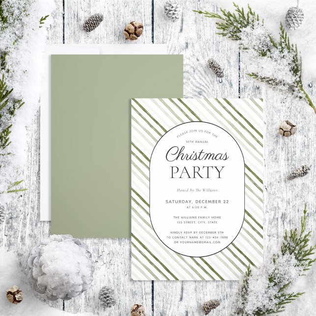 Modernes Green Strip Script Weihnachts-Party Einladung (Von Creator hochgeladen)