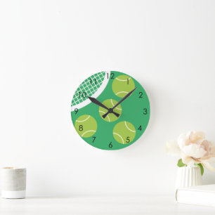 Modernes Green Tennis Ball Racket Runde Wanduhr