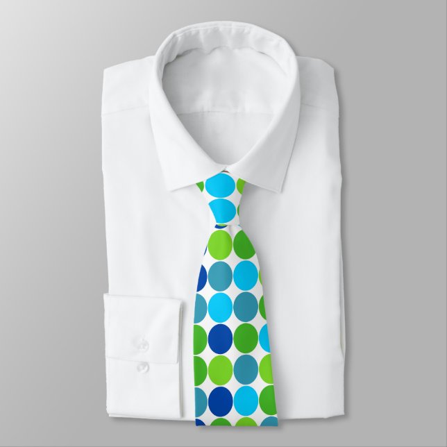 Modernes Green und Blue Polka Dot Muster Krawatte (Gebunden)