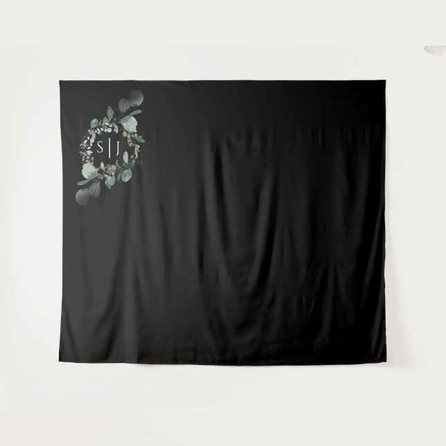 Modernes Greenery Black Wedding Foto Hintergrund Wandteppich (Vorderseite (Horizontal))