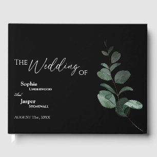 Modernes Greenery Black Wedding Gästebuch