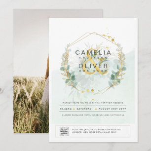 Modernes Greenery FOTO Hochzeit Einladung QR CODE