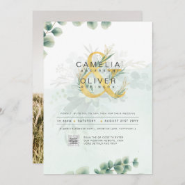 Modernes Greenery FOTO Hochzeit Einladung QR CODE