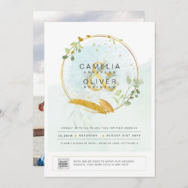 Modernes Greenery FOTO Hochzeit Einladung QR CODE