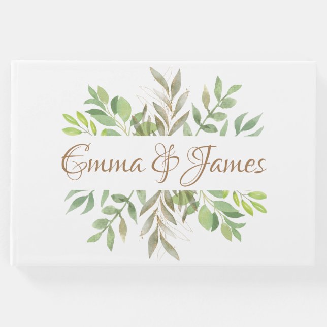 Modernes Greenery Hochzeitsbücher mit Initialen. Gästebuch (Vorderseite)