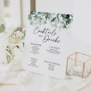 Modernes Greenery White Wedding Drinks Bar Sign Sockelschild