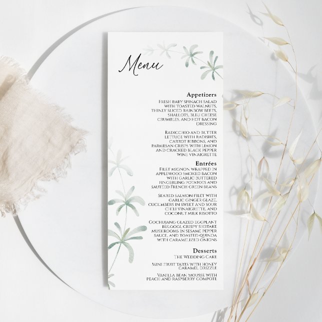 Modernes Greenery White Wedding Flat Menu Menükarte (Von Creator hochgeladen)