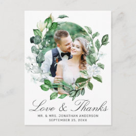 Modernes Greenery Wreath Foto Wedding Vielen Dank Postkarte