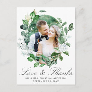 Modernes Greenery Wreath Foto Wedding Vielen Dank Postkarte