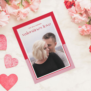 Modernes Grenzrosa und Rote Valentine Liebe Foto Feiertagskarte