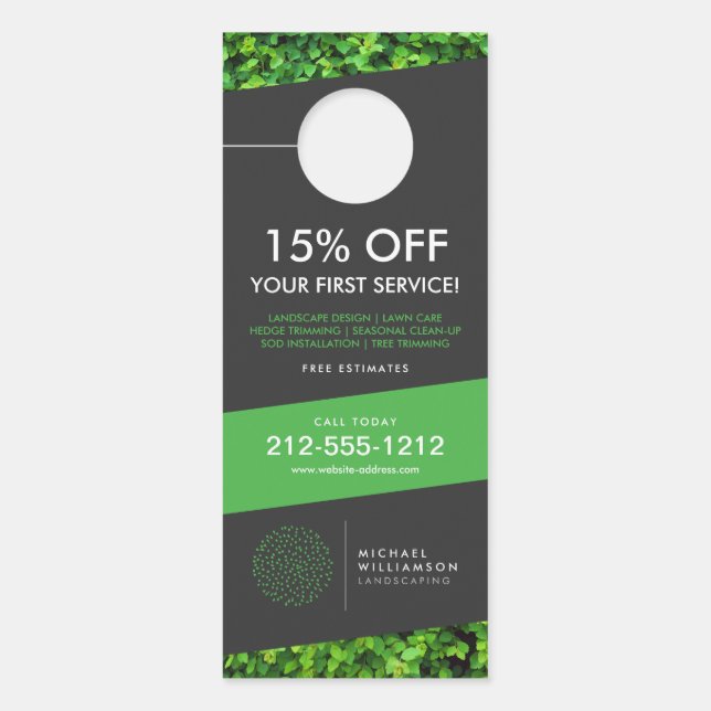 Modernes Grödner Landscaping Shrub Logo Dunkelgrau Türanhänger (Vorderseite)