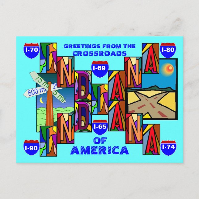 MODERNES GROSSES SCHREIBEN INDIANA GREETINGS POSTC POSTKARTE (Vorderseite)