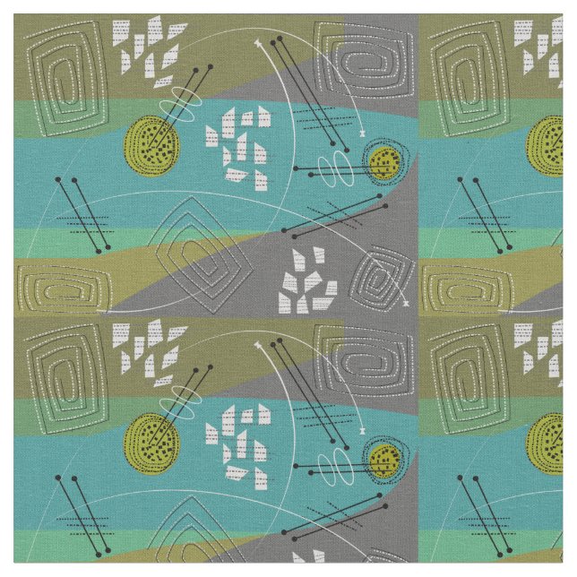 Modernes Grün Abstrakt Mitte des Jahrhunderts Stoff (Nahaufnahme)