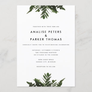 Modernes Grün-botanische Hochzeits-Einladung Einladung