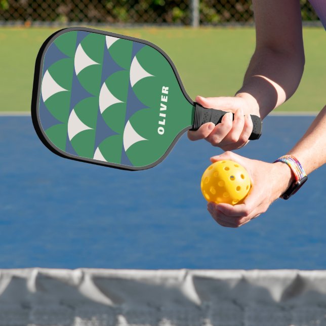Modernes, grün geometrisches Retro personalisiert Pickleball Schläger (InSitu)