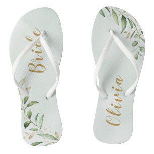 Modernes Grün Goldene geometrische Personalisierte Flip Flops