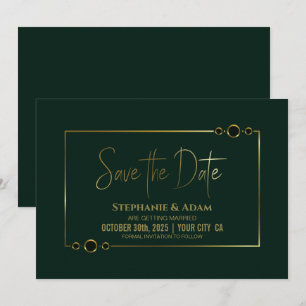 Modernes Grün mit Goldrahmen-Hochzeit retten das D Save The Date