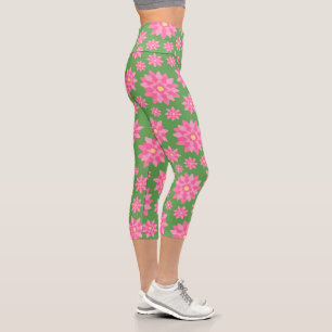 Modernes Grün mit rosa Blume Capri Leggings