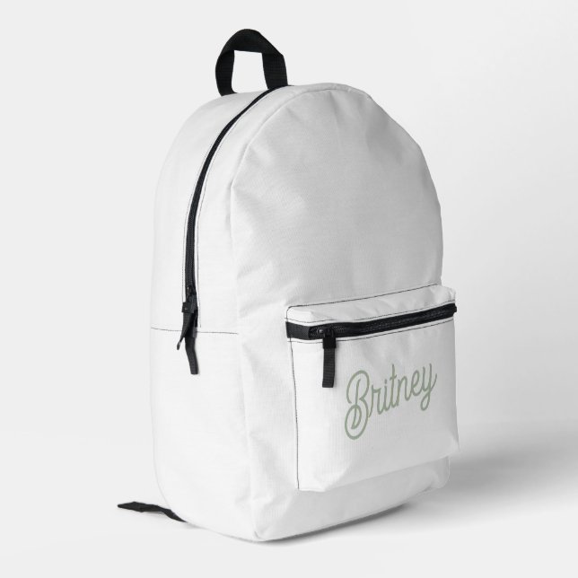 Modernes, grün Personalisiertes Monogramm und Name Bedruckter Rucksack (Rückseitige Ecke links)