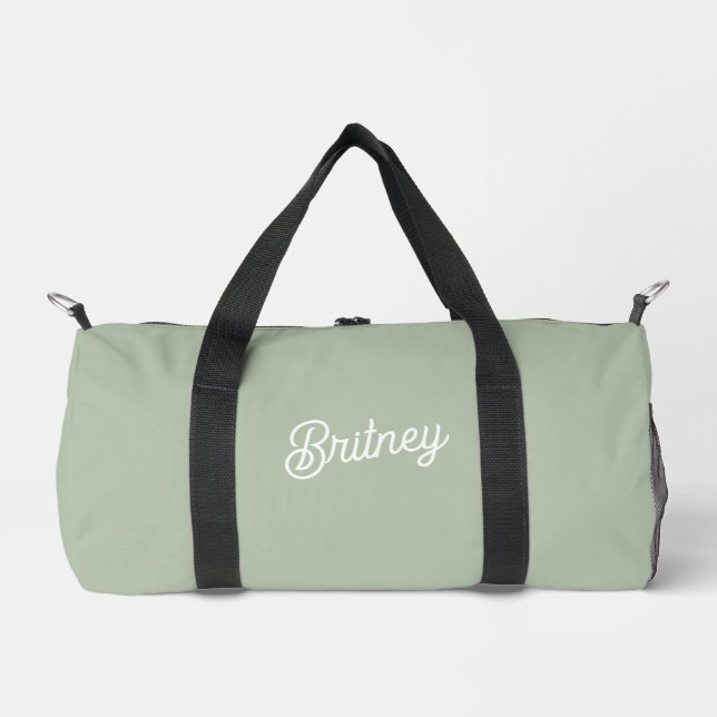 Modernes, grün Personalisiertes Monogramm und Name Duffle Bag (Vorderseite)