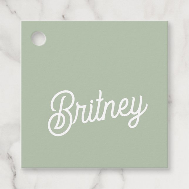 Modernes, grün Personalisiertes Monogramm und Name Geschenkanhänger (Vorderseite)