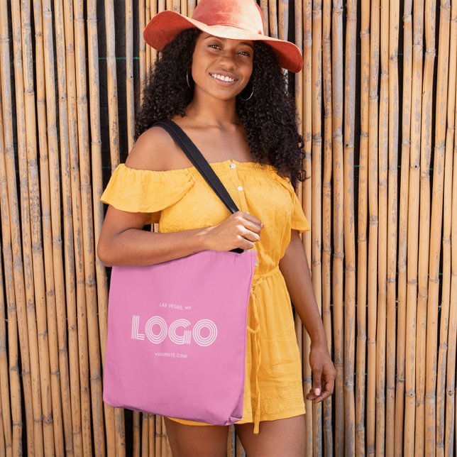 Modernes, grün-rosa und weißes rechteckiges Logo (Modern Girly Pink and White Rectangular Logo Tote Bag)