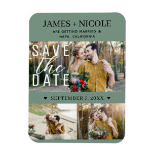 Modernes Grün Save the Date Hochzeit 3 Fotos Magnet