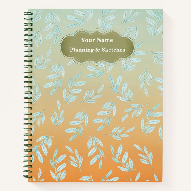 Modernes, grünes Blätter - Notebook Notizbuch (Vorderseite)