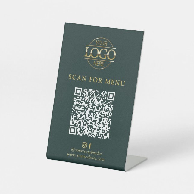Modernes grünes Geschäftslogo Kontaktloses QR-Code Sockelschild (Vorderseite)