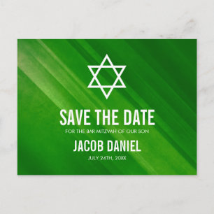 Modernes grünes Grunge-Bar Mitzvah Save the Date Ankündigungspostkarte
