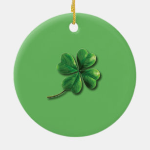 Modernes grünes irisches Kleeblatt Keramikornament