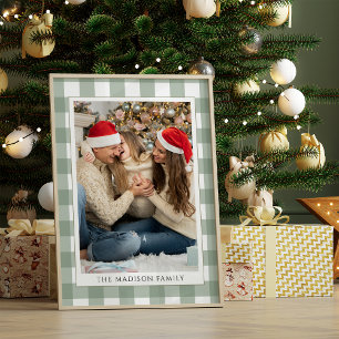 Modernes grünes Kariertes Foto frohe Weihnachten Poster