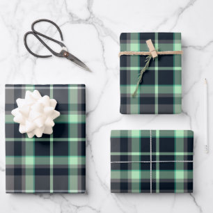 Modernes, grünes, Kariertes Tartan-Muster Geschenkpapier Set