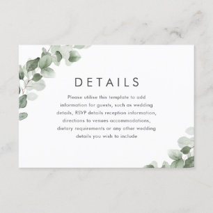 Modernes grünes Leaf-Hochzeitsempfang Details Begleitkarte