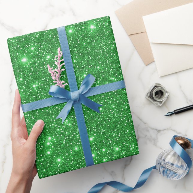 Modernes grünes Sparkling-Glittery-Party Geschenkpapier (Schenken)
