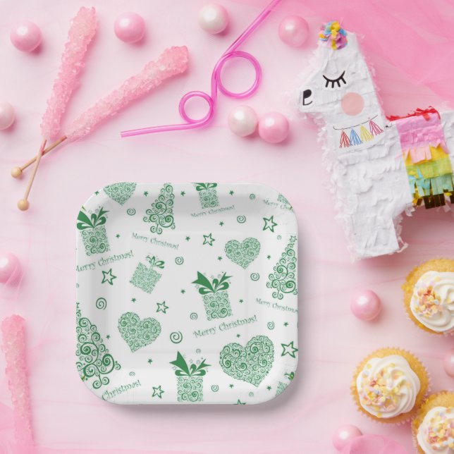 Modernes grünes Weihnachtsbaum Weihnachtsbaum-Part Pappteller (Party)