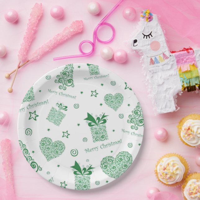 Modernes grünes Weihnachtsbaum Weihnachtsbaum-Part Pappteller (Party)