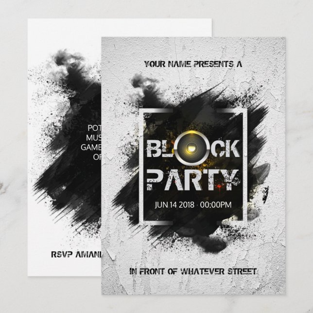 Modernes Grunge Block Party Einladung (Vorne/Hinten)