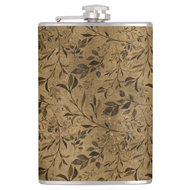 Modernes Grunge Leaf Muster - Flask Flachmann (Vorderseite)