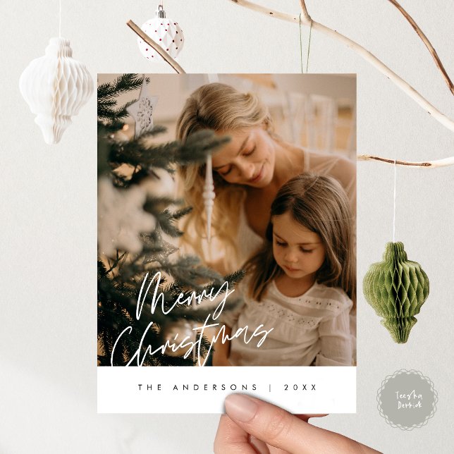 Modernes Gruß, frohe Weihnachten Familie Foto Pos Postkarte (Modern Season Greeting, Merry Christmas Family Photo Postcard)