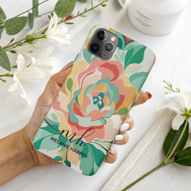 Modernes, gürmisch-grünes Aquarellfarbenmonogramm Case-Mate iPhone Hülle (Von Creator hochgeladen)