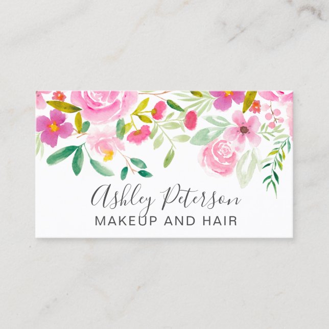 Modernes, gürngrünes, floralfarbenes Wasserfarben- Visitenkarte (Vorderseite)