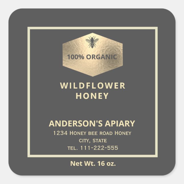 Modernes Gütezeichen für Honigweine aus Gold Quadratischer Aufkleber (Vorderseite)