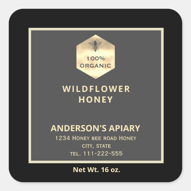 Modernes Gütezeichen für Honigweine aus Gold Quadratischer Aufkleber (Vorderseite)