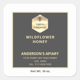 Modernes Gütezeichen für Honigweine aus Gold Quadratischer Aufkleber