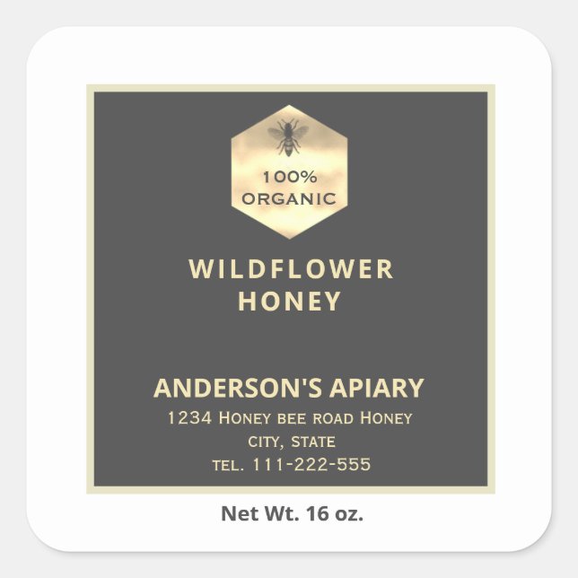 Modernes Gütezeichen für Honigweine aus Gold Quadratischer Aufkleber (Vorderseite)