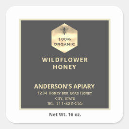 Modernes Gütezeichen für Honigweine aus Gold Quadratischer Aufkleber