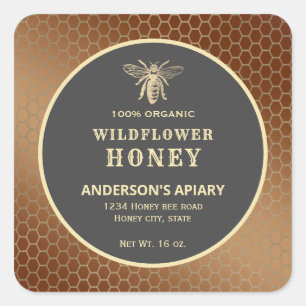 Modernes Gütezeichen für Honigweine aus Gold Quadratischer Aufkleber