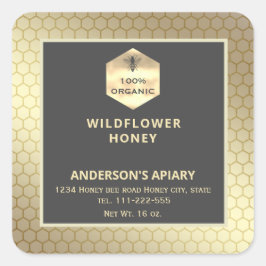 Modernes Gütezeichen für Honigweine aus Gold Quadratischer Aufkleber