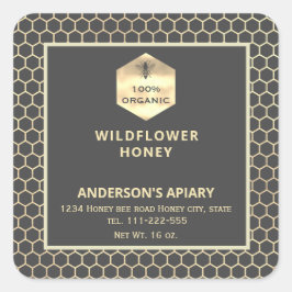 Modernes Gütezeichen für Honigweine aus Gold Quadratischer Aufkleber